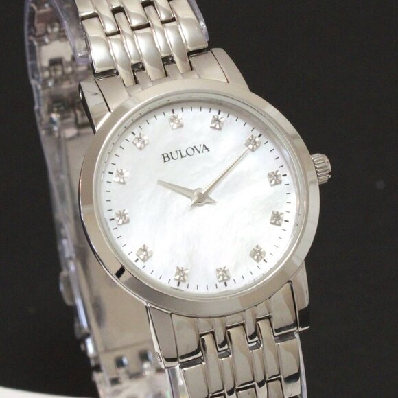Bulova Ladies Classic Dress Watch Mother Of Pearl Dial 12 Diamonds 27mm - Picture 1 of 12